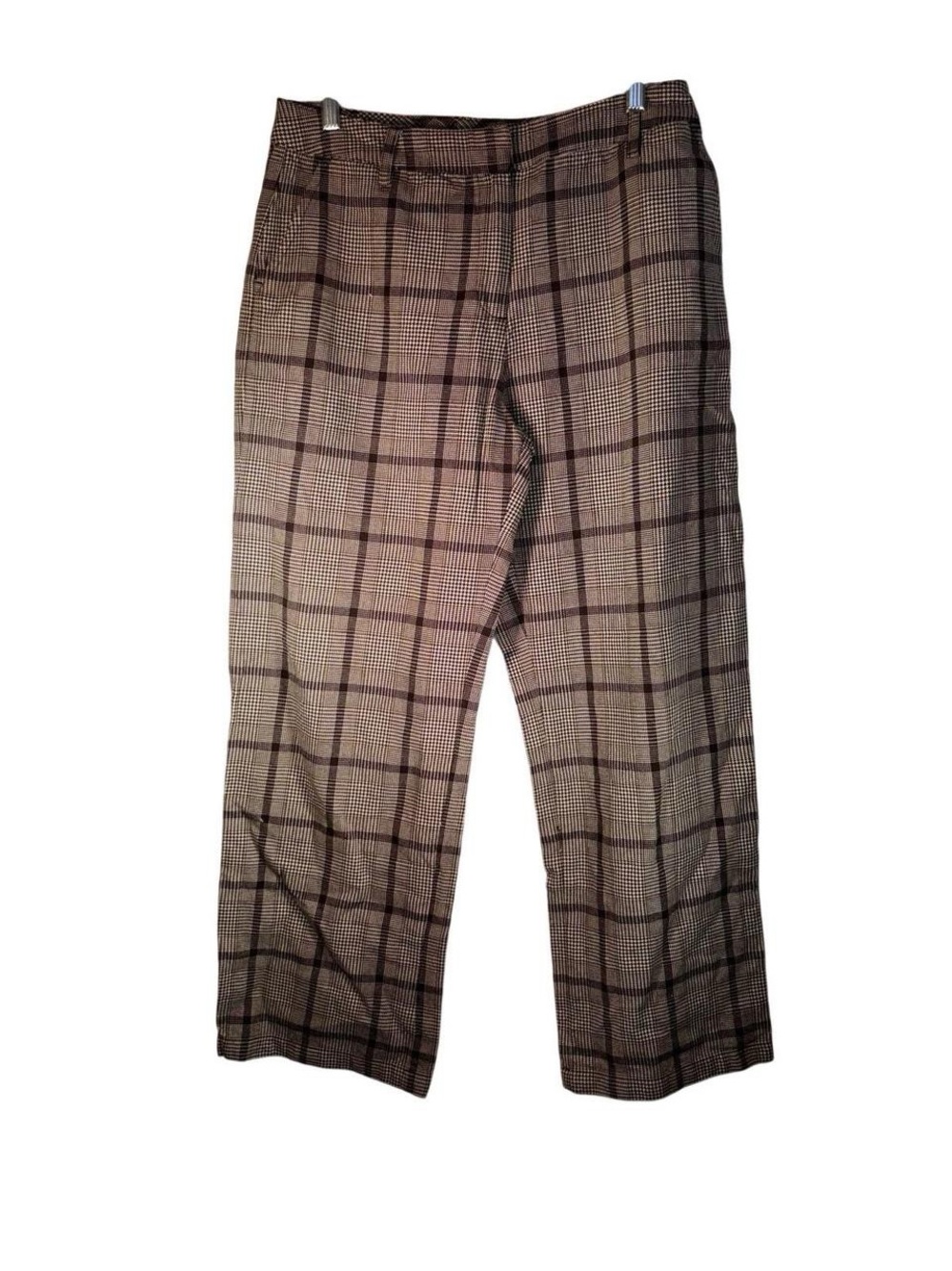 Able Brown Plaid Wide-Leg Dress Pants